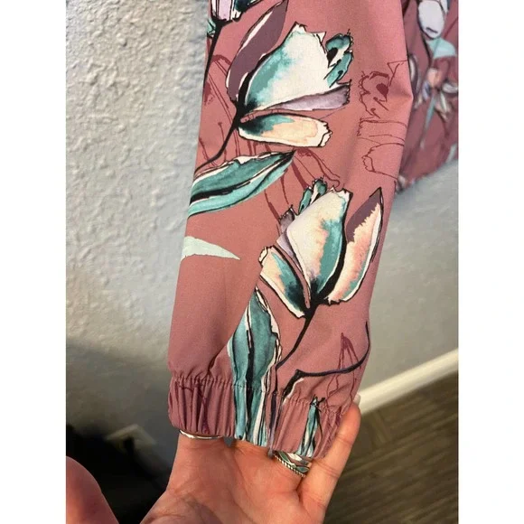 CALIA Anywhere Printed Woven Pullover Hoodie Floral Windbreaker Cinched Waist M - Picture 6 of 8